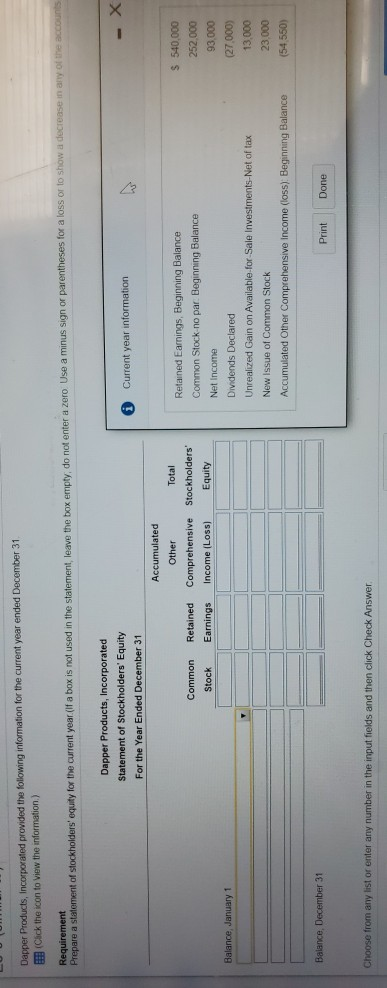  Dapper Products, incorporated provided the following information for the current year