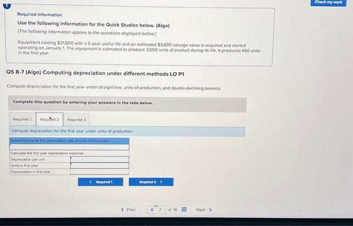 (Algo) [The following information applies to the questions displayed below] Equipment costing