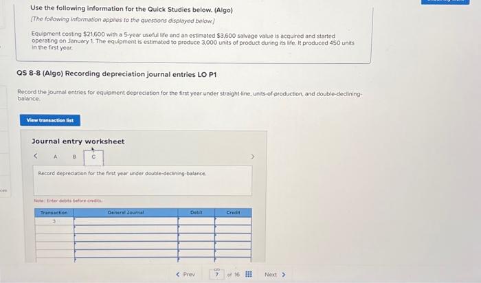 450 units in the first year. QS 8-7 (Algo) Computing depreciation under