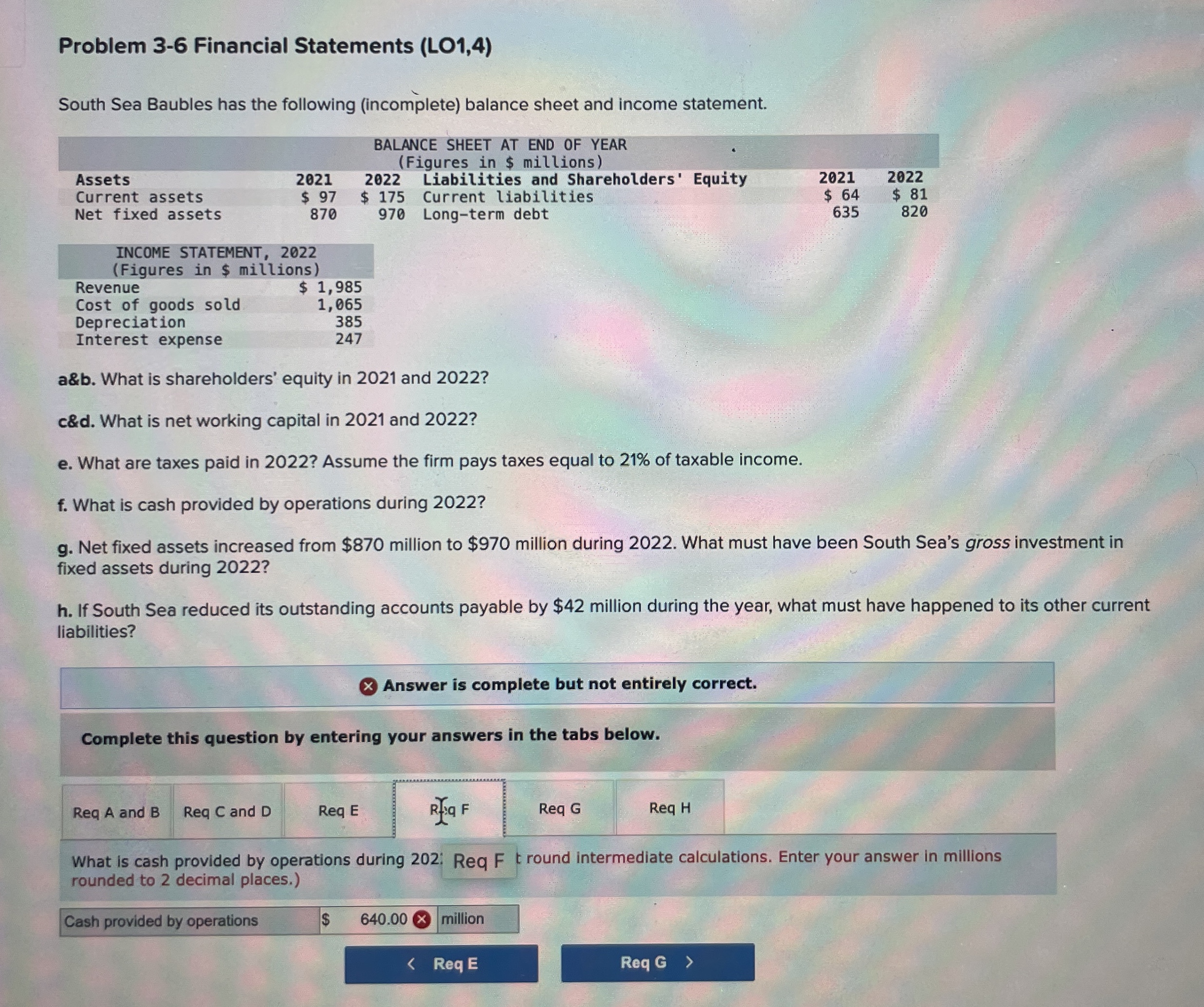  Problem 3-6 Financial Statements (LO1,4) South Sea Baubles has the following