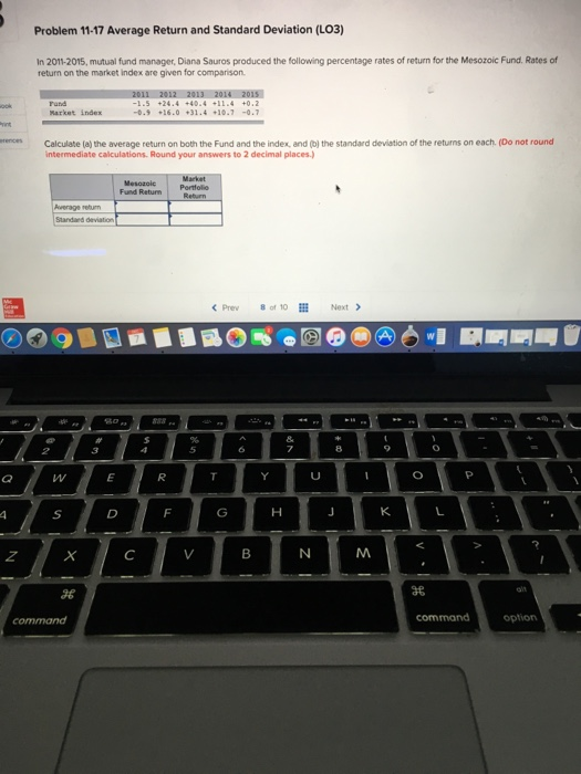  Problem 11-17 Average Return and Standard Deviation (LO3) n 2011-2015, mutual
