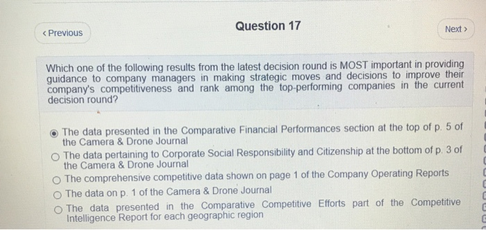 Question 17 previous Next Which one ot the following results from the