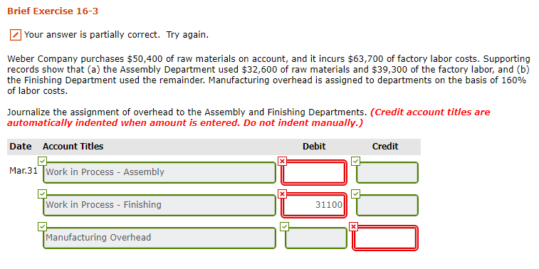  Brief Exercise 16-3 Your answer is partially correct. Try again. Weber