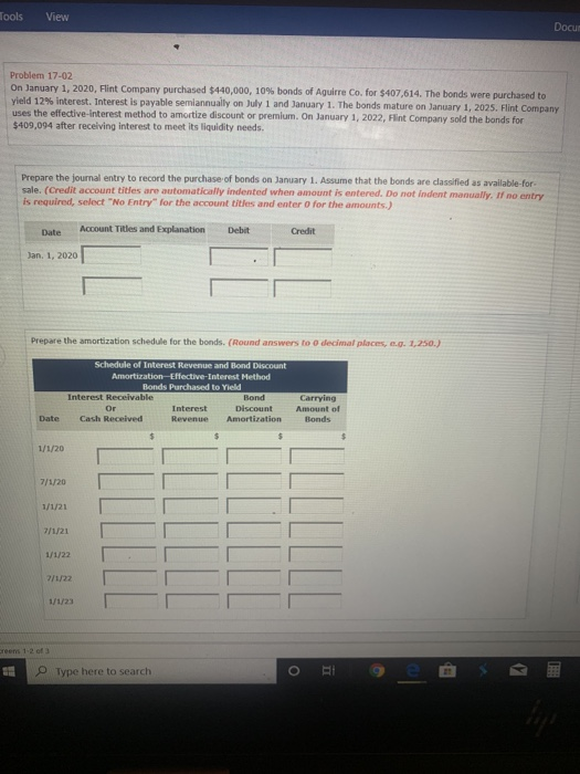  ools View Docu Problem 17-02 On January 1, 2020, Flint Company