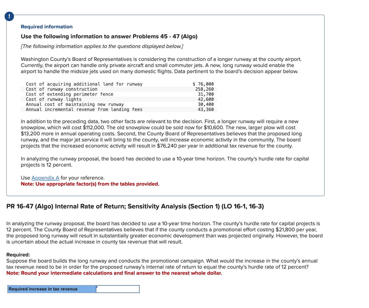  Required information Use the following information to answer Problems 45 -