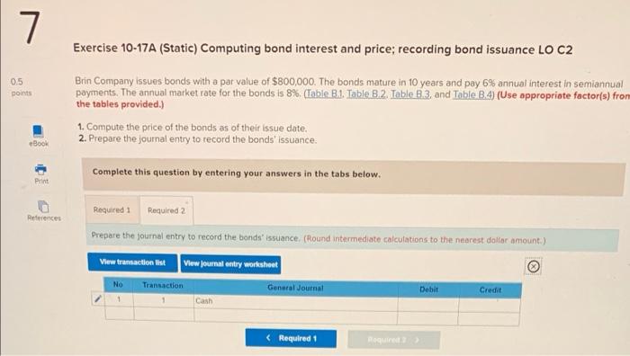 bond interest and price; recording bond issuance LO C2 0.5 points Brin