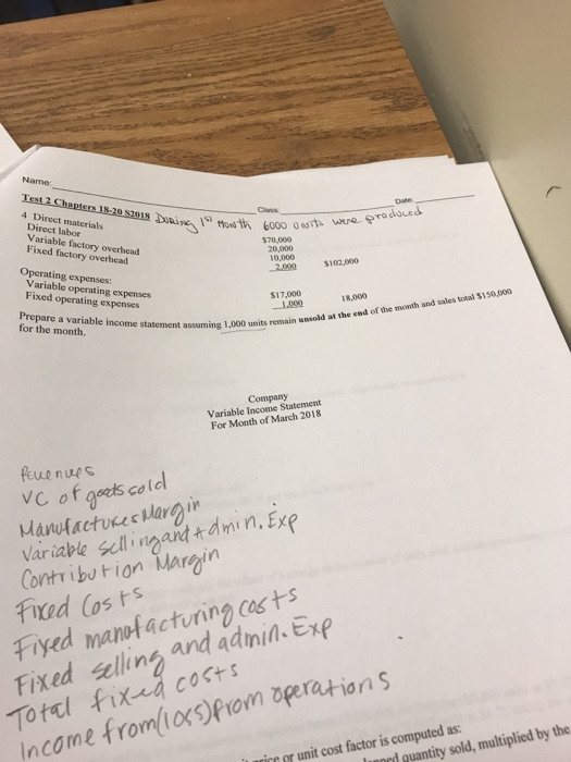  prepare a variable income statement assuming 1000 u s2018 uie 4