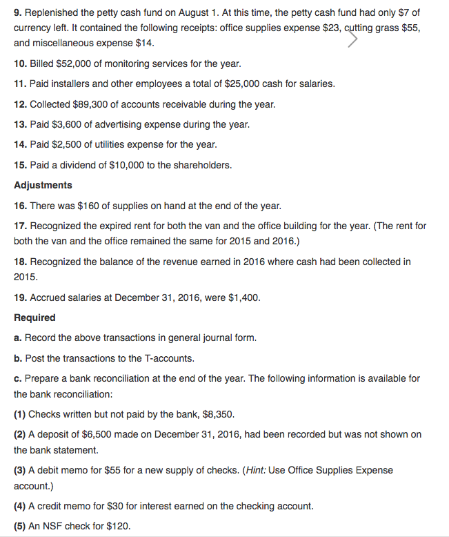 Pacilio Security Services Inc. as of January 1, 2016, had the following