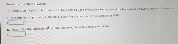 Help Proceeds from Notes Payable On January 26, Bella Co. borrowed cash