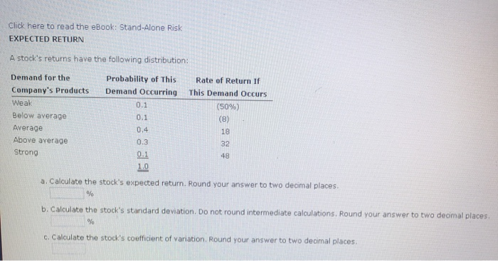  Click here to read the eBook: Stand Alone Risk EXPECTED RETURN