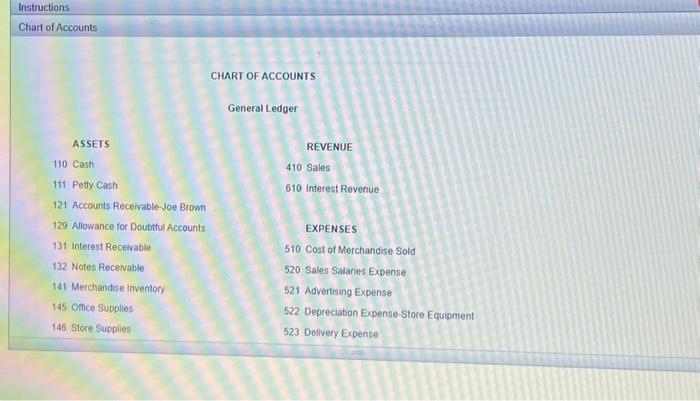 General Ledger ASSETS 110 Cosh 111 Petty Cash 121 Accounts Receivable-Joe Brown