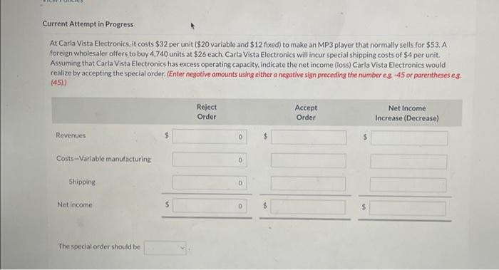 Current Attempt in Progress At Carla Vista Electronics, it costs $32