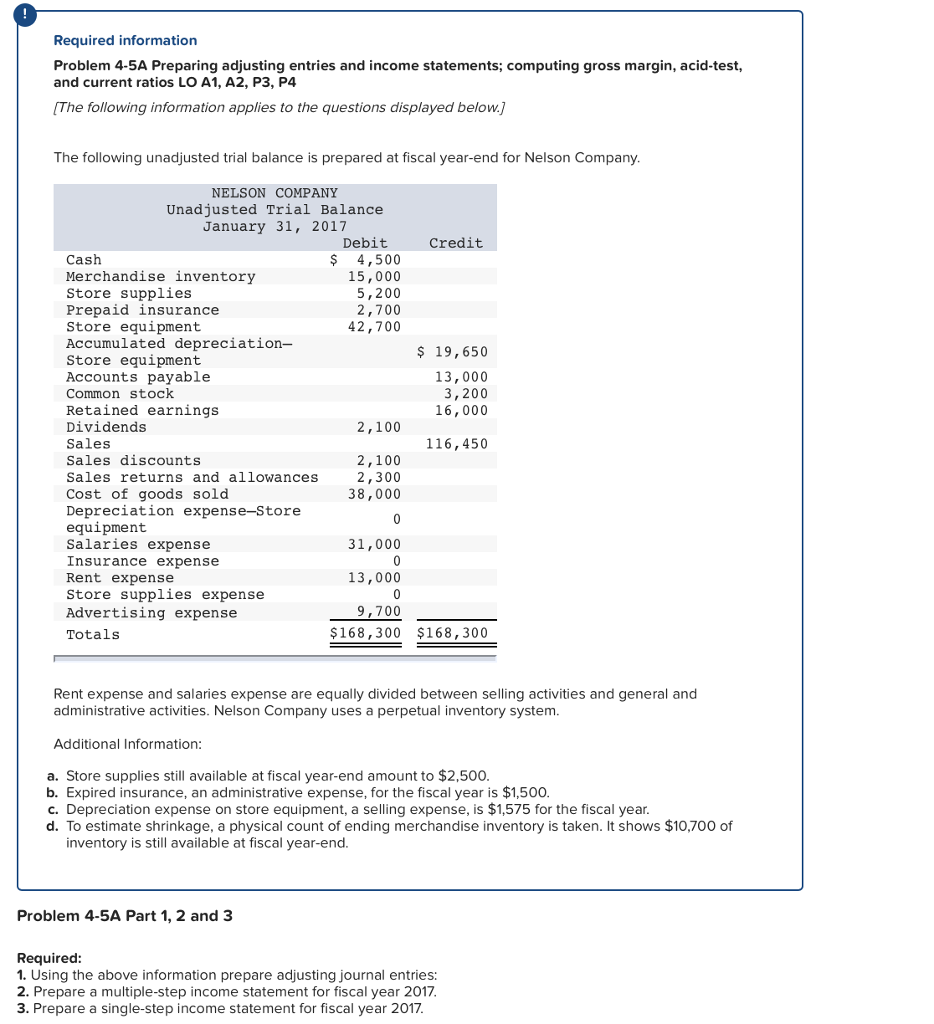 Please answer the required 1, 2 AND 3! Required information Problem 4-5A