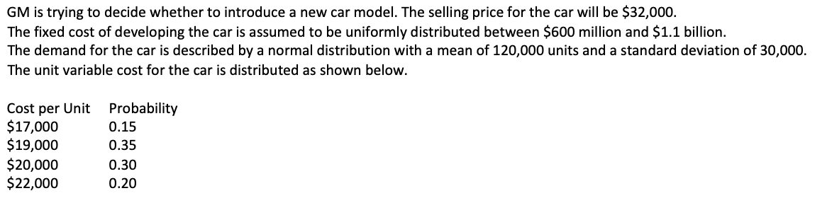 QUESTION: Mean unit variable cost from simulation? GM is trying to