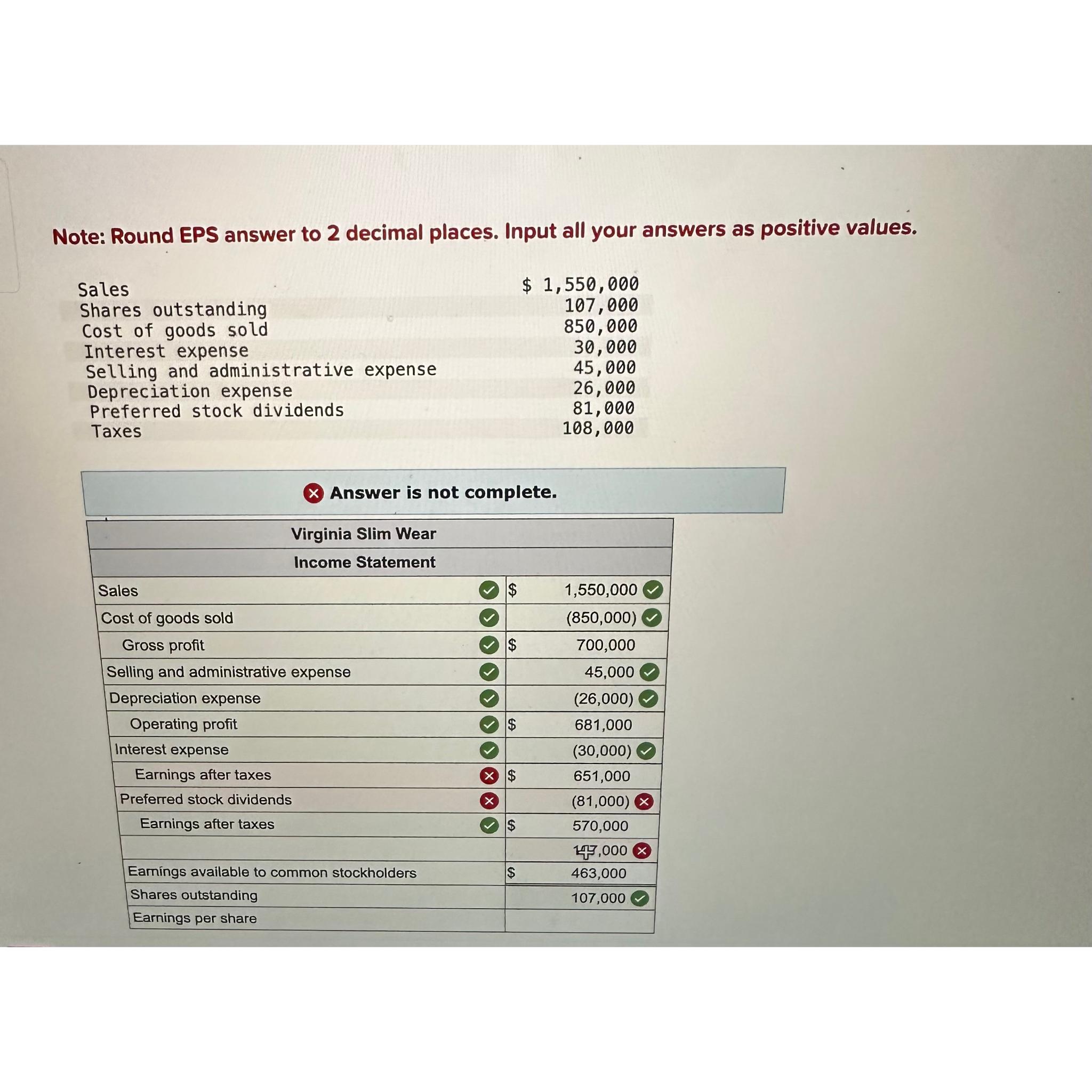  Note: Round EPS answer to 2 decimal places. Input all your