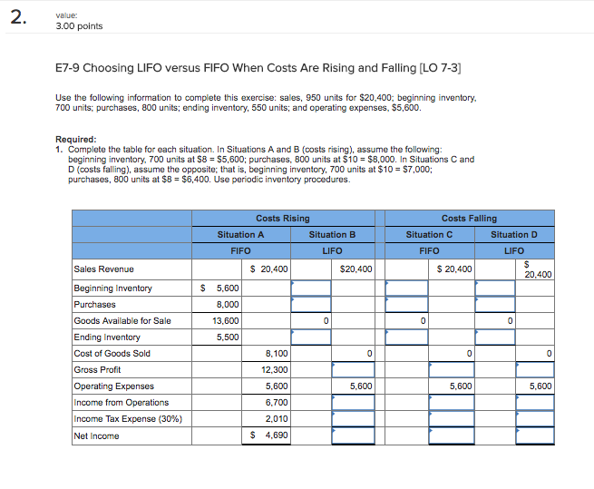  1. Complete the table for each situation. In Situations A and