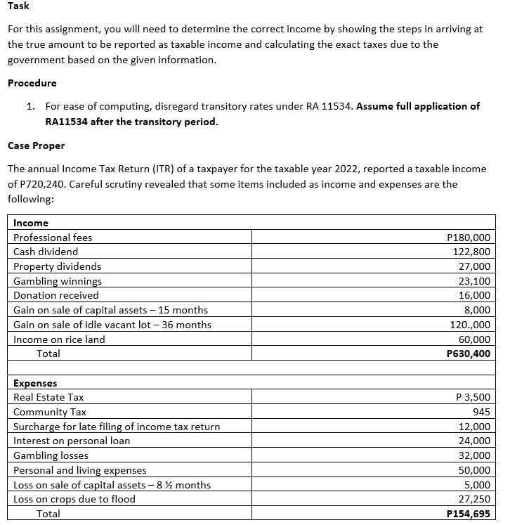  Task For this assignment, you will need to determine the correct