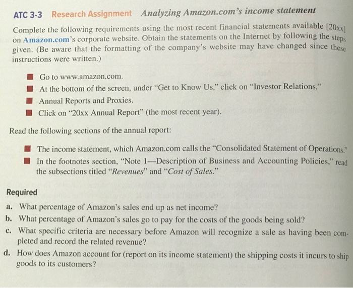  ATC 3-3 Research Assignment Analyzing Amazon.com's income statement Complete the following