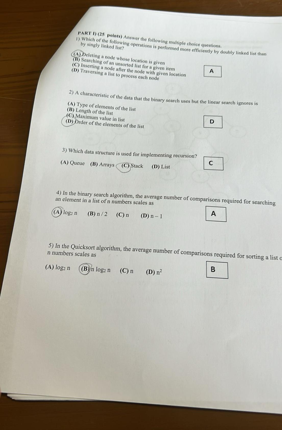 PART I)(25 points) Answer the following multiple choice questions, Which of