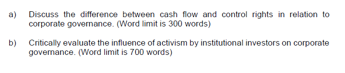 a) Discuss the difference between cash flow and control rights in