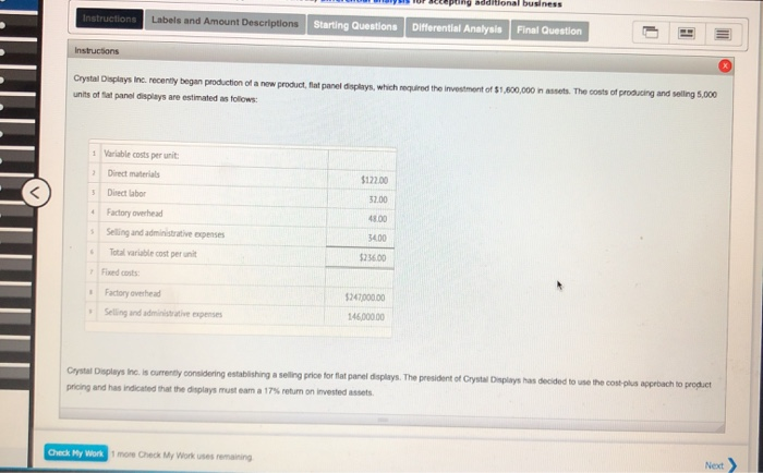  Instructions Labels and Amount Descriptions Starting Questions Differential Analysis Final Question