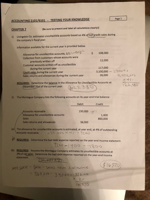  please answer question 2 ACCOUNTING 2101/6101-TESTING YOUR KNOWLEDGE CHAPTER Z 1)