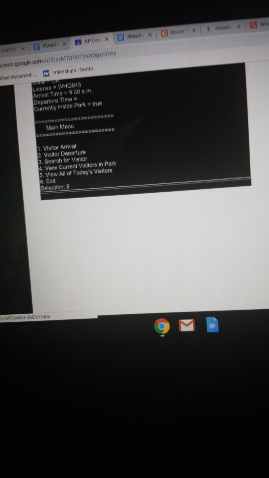 visitors currently in the park and the second report should nclude a