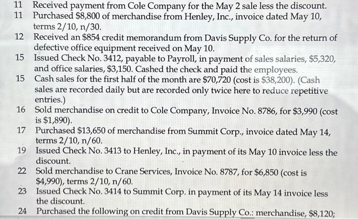 24 Purchased the following on credit from Davis Supply Co.: merchandise, $8,120;