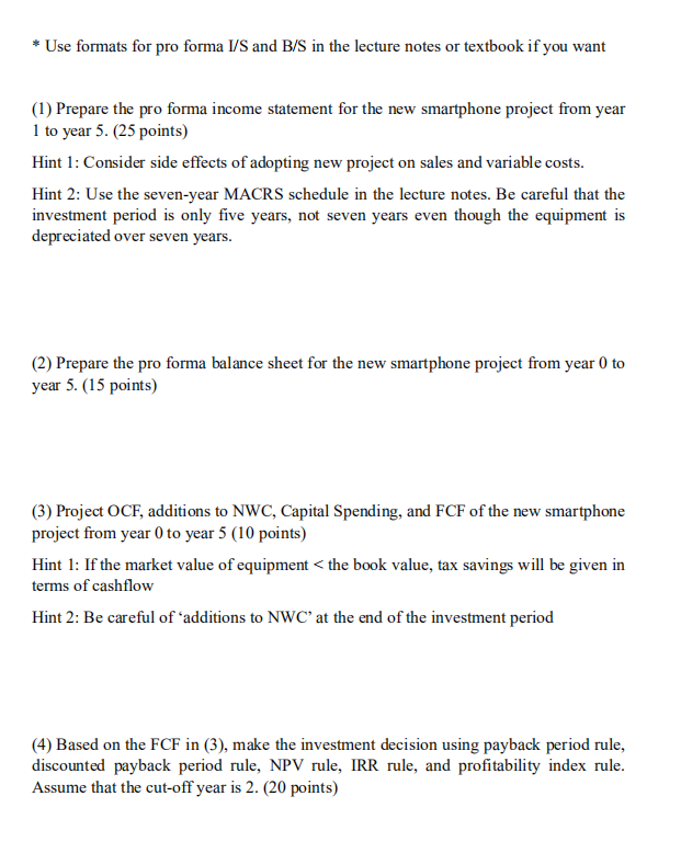 file. Question 3. (NPV and Other Investment Criteria, Making Capital Investment Decisions)