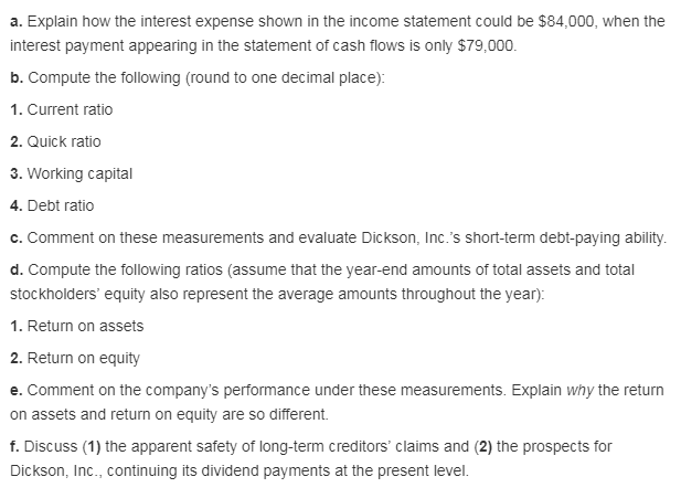 statements of Dickson, Inc., a retail furniture store From the balance sheet: