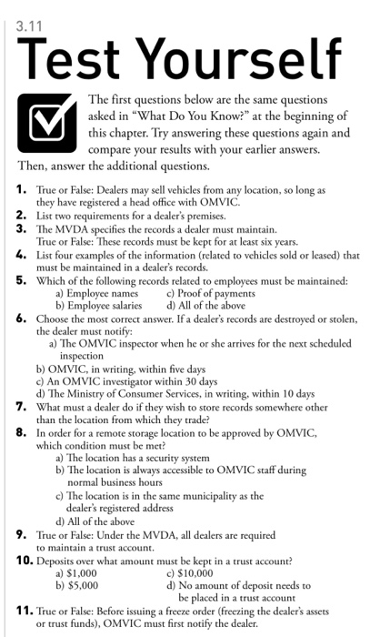  Test Yourself The first questions below are the same questions asked