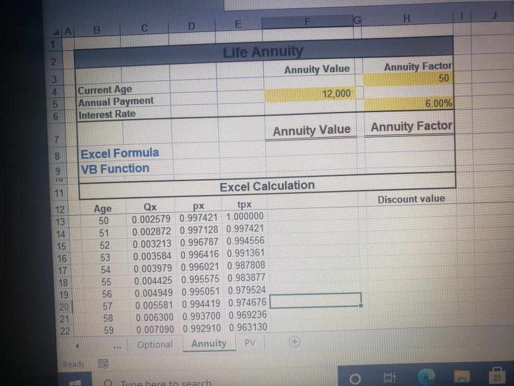 the formula for the discount value, annuity value, and annuity factor. Thanks