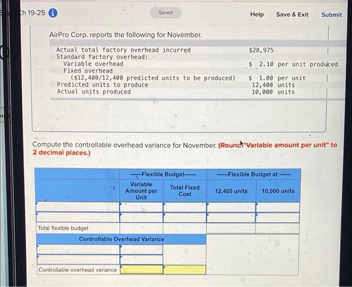  Ch 19-25 Saved Help Save & Exit Submit AirPro Corp. reports