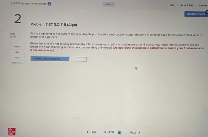  CH 7 Problems Investments Help Save & Submit Check my work