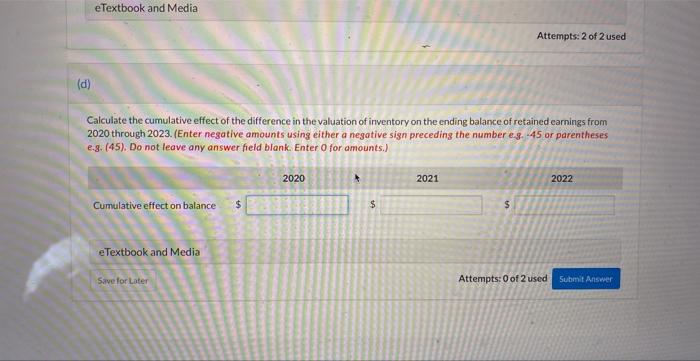 answer d please Calculate the cumulative effect of the difference in
