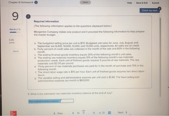 Morganton Company makes one product and it provided the following information to