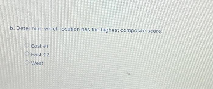 foctor ratings, calculate the composite score for each location. b. Determine which