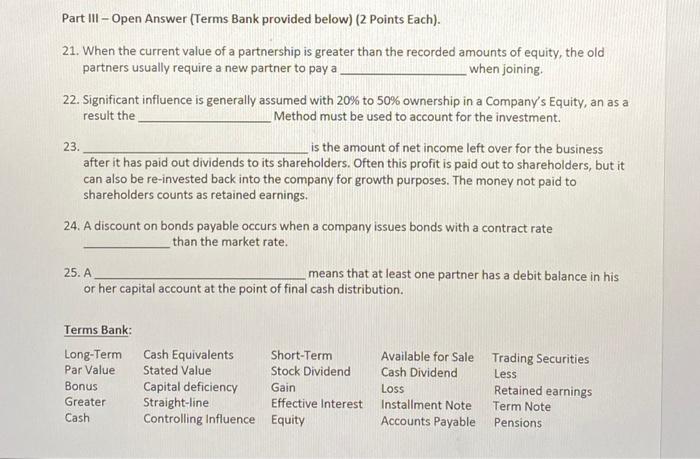  23. Part III - Open Answer (Terms Bank provided below) (2