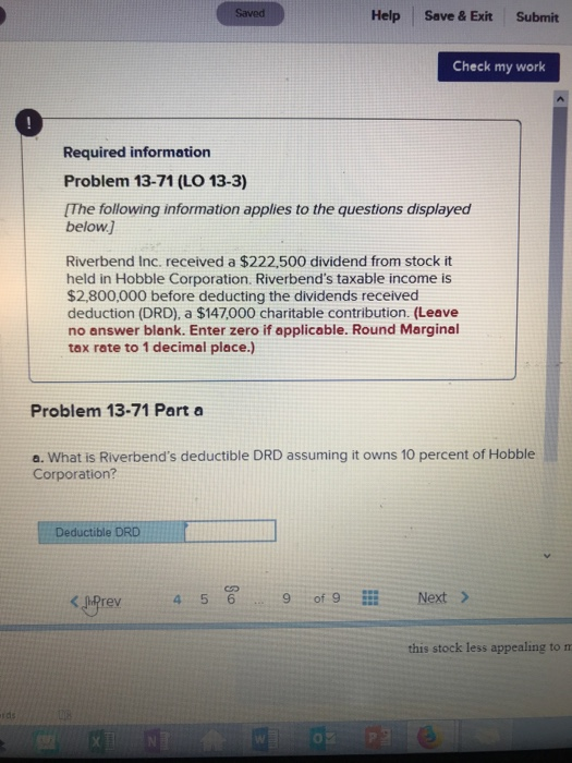  Saved Help Save& Exit Submit Check my work Required information Problem