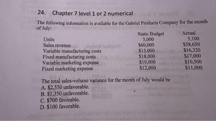  24. Chapter 7 level 1 or 2 numerical The following information