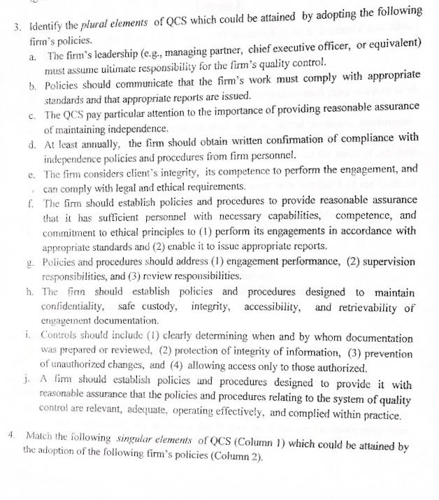  ANSWER NO. 3 3. Identify the plural elements of QCS which
