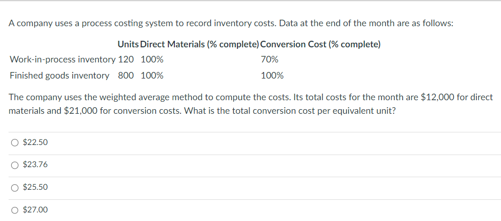  21. A company uses a process costing system to record inventory