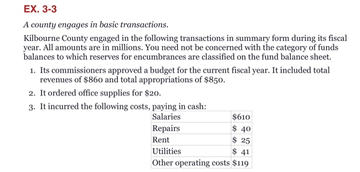  EX. 3-3 A county engages in basic transactions. Kilbourne County engaged