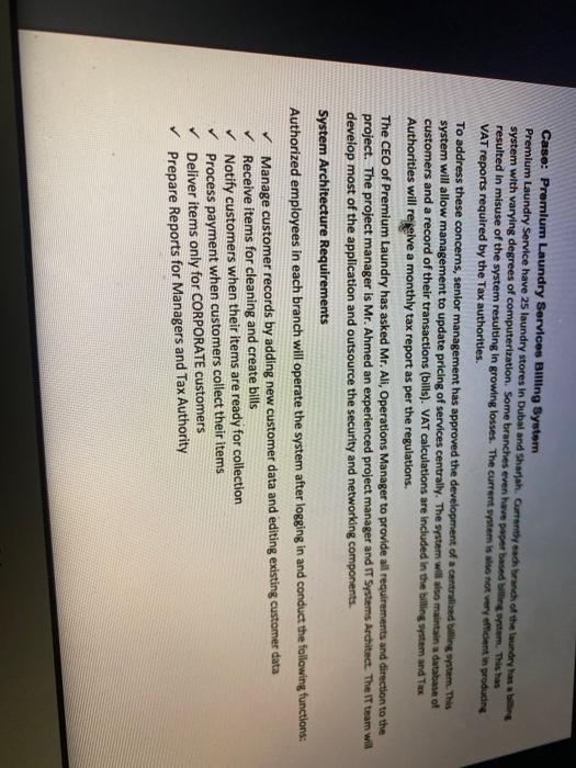  Case: Premium Laundry Services Billing System Premium Laundry Service have 25