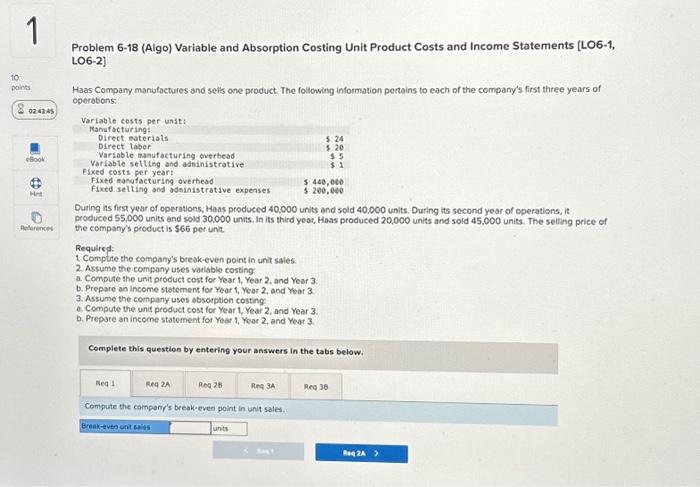  1 10 points 02:43:45 eBook 101 Hint c References Problem 6-18