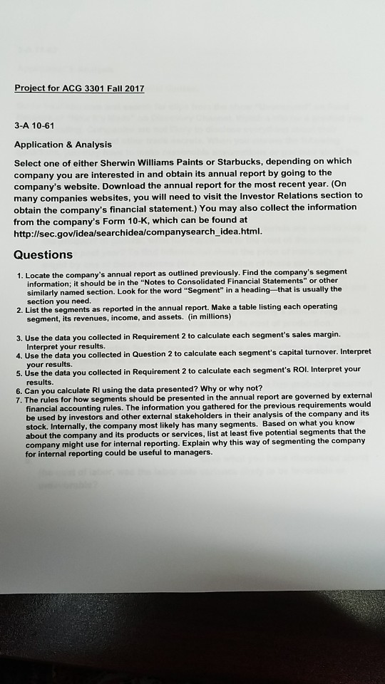  Project for ACG 3301 Fall 2017 3-A 10-61 Application & Analysis