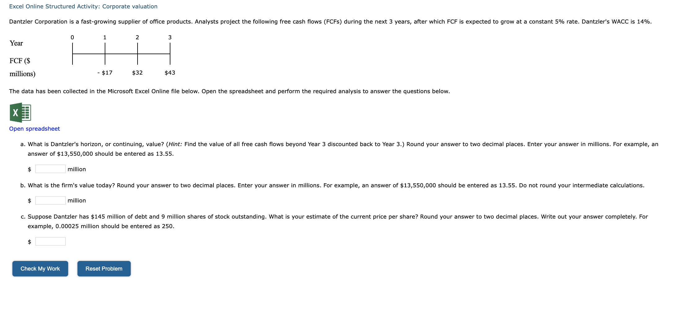  What is Dantzler's horizon, or continuing, value? (Hint: Find the value