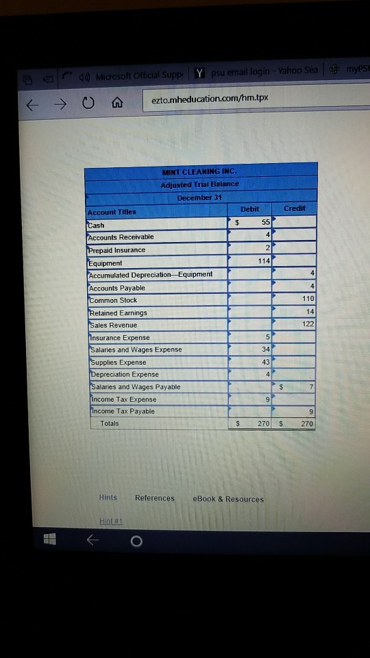 to the questions displayed below] Mint Cleaning Inc. prepared the following unadjusted