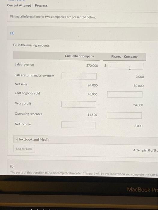  Current Attempt in Progress Financial information for two companies are presented