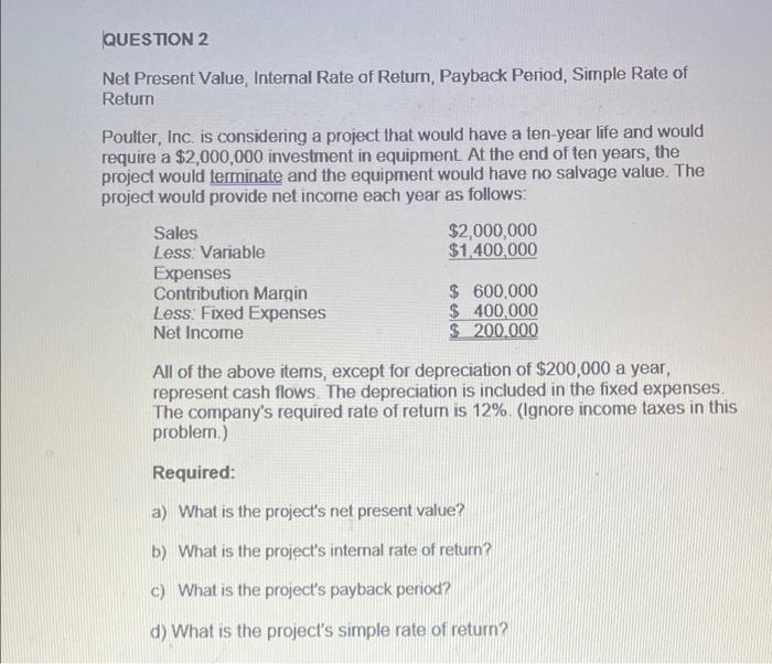 Return King Company's required rate of return is 10%. The company is